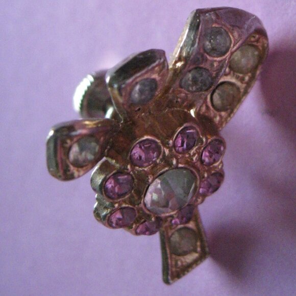 Lot of 5 Vintage Screw Back Clip On Earrings Patented Faux Gold Glass - Picture 7 of 16